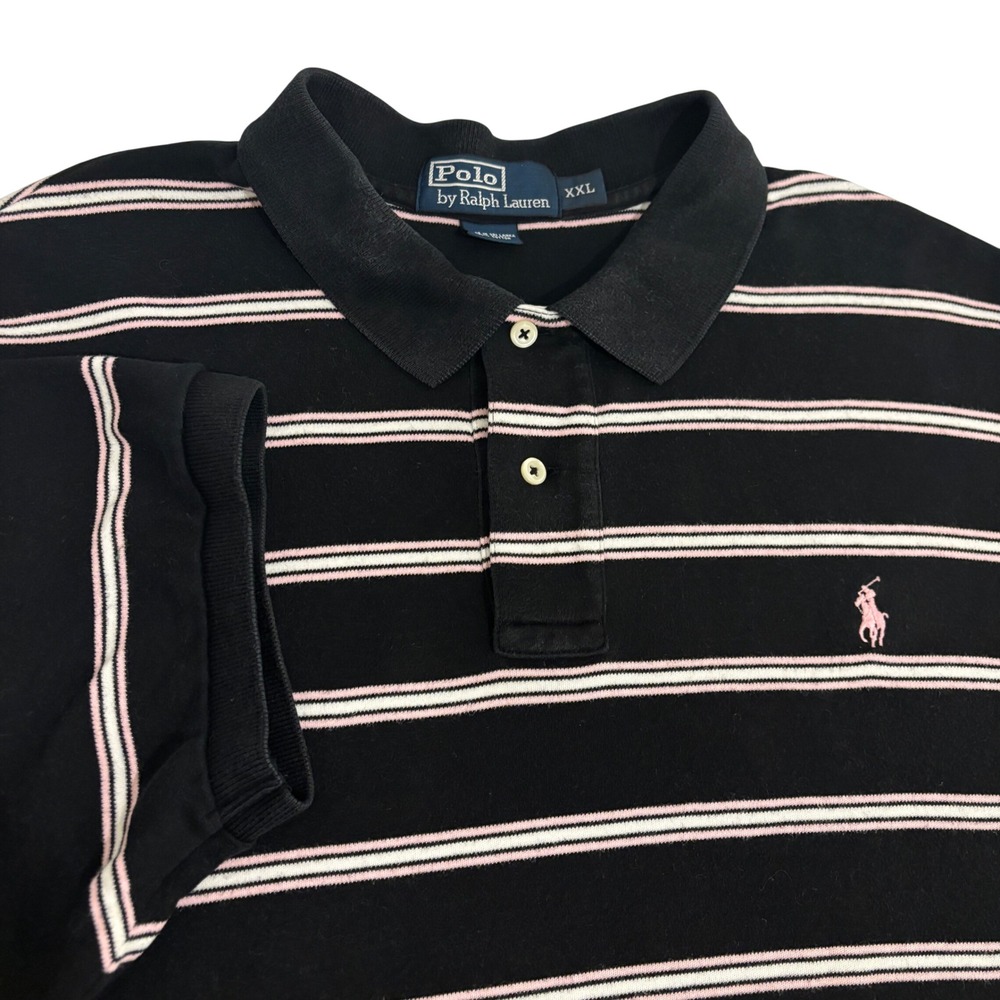 Polo Ralph Lauren Polo Shirt Mens 2XL Black Pink Striped Short Sleeve Pony Logo